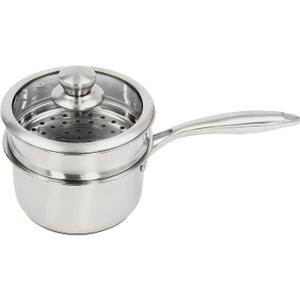 Steamer 18cm/7.08in, 2-tier Polished Stainless Steel Steam Cooker w/Clear Lid, 14cm/5.51in Saucepan w/ 19cm/7.48in Handle, Home Stackable Steam Pot for All Stoves (1xBottom Pot, 1xSteaming Basket)