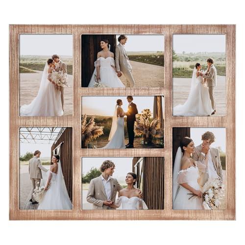 YESKAY 4x6 Picture Frame Collage for Wall Decor, Multiple Photo Collage Frames with Tempered Glass, 7-Opening for 4 x 6 Picture Frames, Rustic Brown, 1 Pack