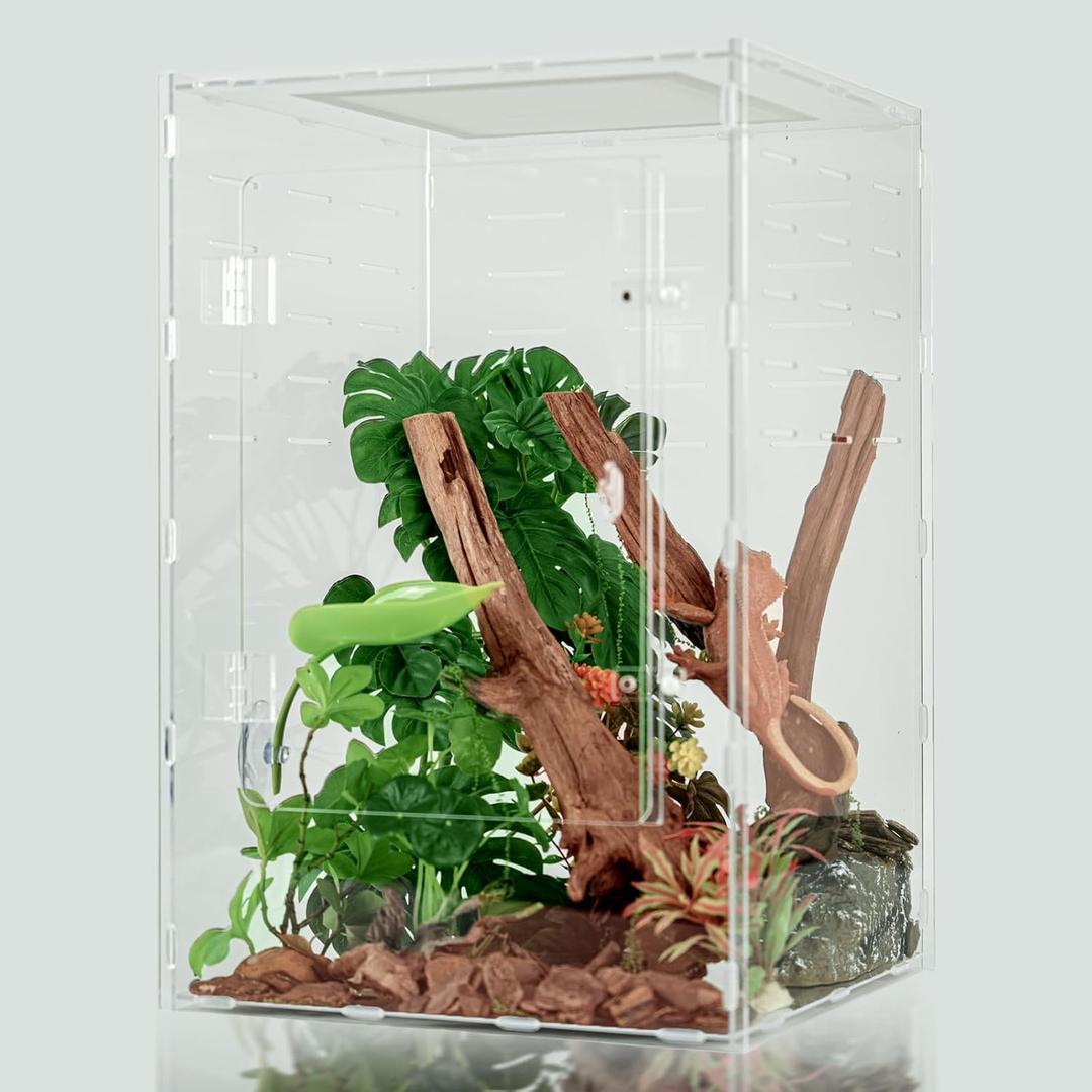 12x12x18 Reptile Tank 10 Gallon  Acrylic Reptile Enclosure Terrarium for Crested Gecko, Lizards, Spiders & Snakes  Clear Lizard Habitat Terrarium