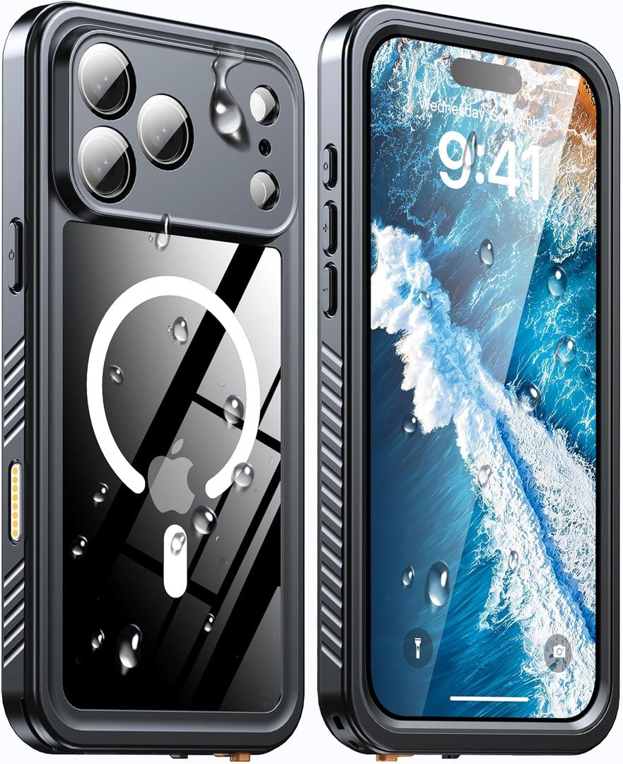 Magnetic for iPhone 17 Pro Case, [IP68 Waterproof][Wireless Charging][Built-in Lens & Screen Protector][Military-Grade Drop Protection] Full-Body Shockproof Case for iPhone 17 Pro Black