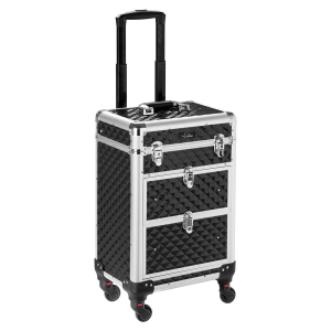 Omysalon SM7208 Aluminum Rolling Makeup Train Case with 2 Sliding Drawers & Diamond Textures