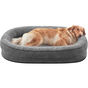 JOEJOY Orthopedic Dog Beds Large Sized Dog, XL Egg-Crate Memory Foam Pet Couch Bed with Bolster Sides, Waterproof Lining, Removable Washable Cover & Non-Slip Bottom, Grey (XL(42"x 32"x 7.5"))
