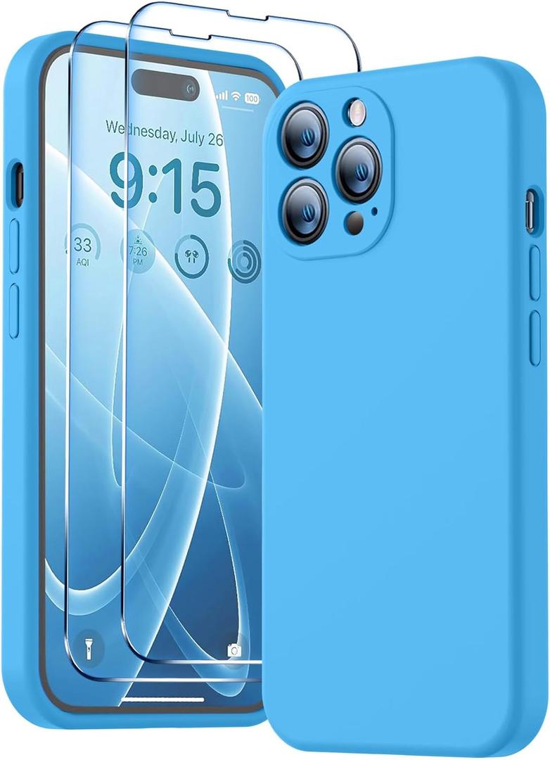 BossKiss Compatible with iPhone 14 Pro Case, Silicone Upgraded [Camera Protection] [2 Pcs 9H Screen Protector], Soft Anti-Scratch Microfiber Lining Inside, 6.1 inch, Blue