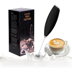 YUEWO Cordless Electric Milk Frother - Handheld Battery-Powered Foam Maker for Coffee, Latte, Hot Chocolate | 15s Quick Frothing, Detachable & Quiet, with Stainless Steel Stand (Black)