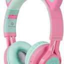 Riwbox CT-7 Cat Ear Bluetooth Headphones, LED Light Up Bluetooth Wireless Over Ear Headphones with Microphone and Volume Control for Travel/School/Smartphones/Laptop/PC/TV (Pink&Green)