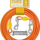 Petbobi Dog Tie-Out Cable 20ft - Heavy-Duty 4mm Metal Cable up to 120lbs, Shock Spring & 360 Swivel Clips, for Yard Camping, Small Medium Large Pets, Orange