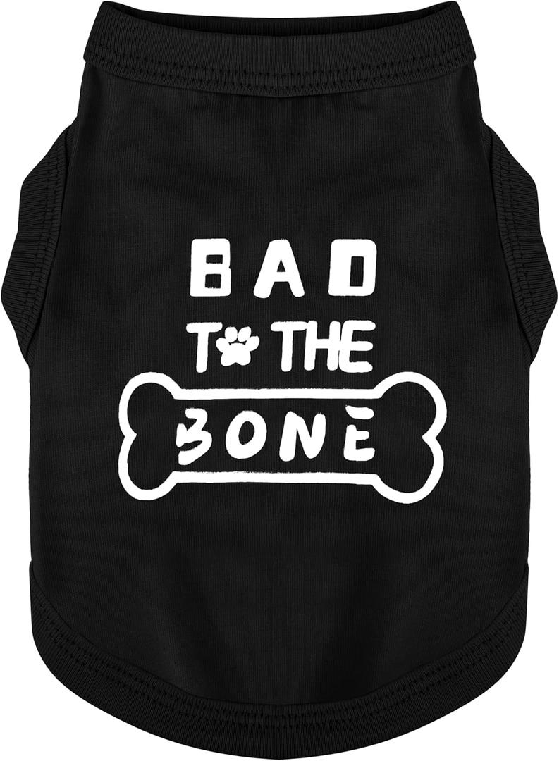 Discover Cozy Cotton Canine Wear: Soft, Lightweight, and Breathable Dog Shirt Vest with Eye-Catching Graphics(Bad to The Bone), Keeping Your Furry Friend Warm and Comfy! Black XXS (XXS-(1~3lb) | Chest(~11.8"))