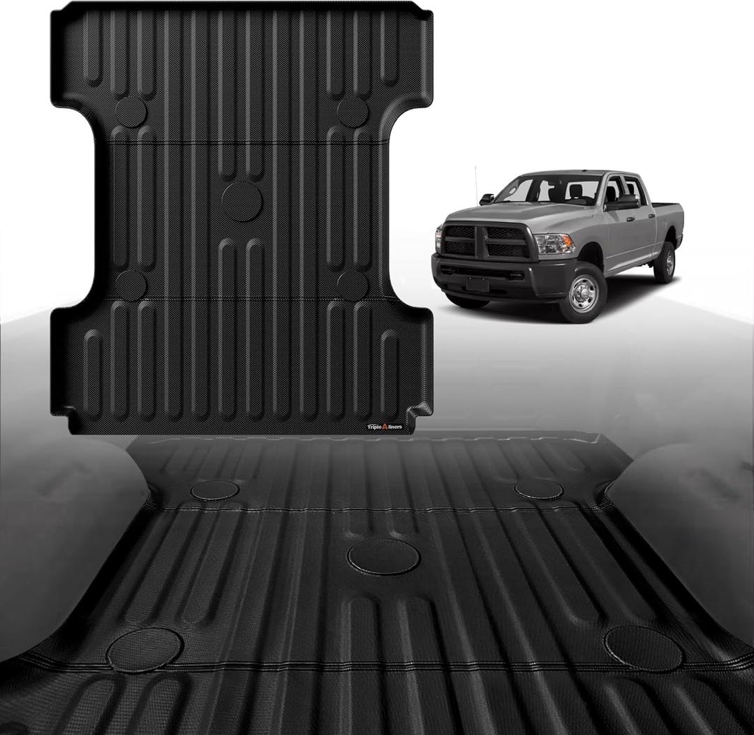 TripleAliners Truck Bed Mat Compatible with 2002-2018 Dodge RAM 1500 & 2002-2025 Ram 2500/3500 & Ram 1500 Classic 2019-2024 Accessories 6'4" Custom Fit All Weather Protection TPE Heavy Duty Bed Liners