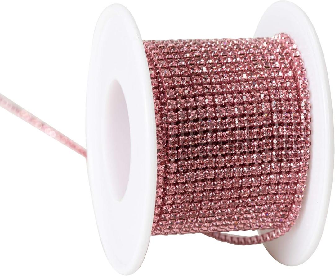 KAOYOO 10 Yards 2mm/0.08" Crystal Rhinestone Close Chain Trim Sew on Trim for Sewing Crafts,DIY Decoration,Jewelry,Wedding (Pink)