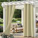 Set of 6 Outdoor Curtains for Patio Waterproof, Breathable Grommet Panels for Porch, Pergola & Gazebo, Light Filtering, Weatherproof, 37W x 95L Inches, Beige