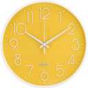 Wall Clock Non-Ticking Silent Modern Simple Style Round Decor Clock Stereoscopic Dial Quartz Wall Clocks for Home/Office/School/Living Room/Bedroom/Kitchen (Yellow, 12inch)