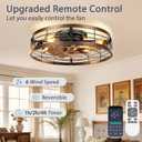 VOLISUN Farmhouse Caged Ceiling Fans with Lights Flush Mount, 23.6'' Rustic Low Profile Ceiling Fan with Light and Remote, Bladeless Fandelier Ceiling Fans with Lights for Kitchen, Bedroom-Gold