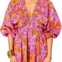 Cjfdfy Women's Long Puff Sleeve Short Romper Summer Cute Deep V Neck Flowy Tropical Beach Vacation Playsuit Resort Wear 2025 (Floral, M)