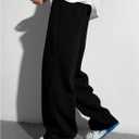 RoseSeek Boy's Baggy Pants Letter Elastic High Waisted Wide Leg Sweatpants Athletic Track Pants Joggers, Black, 15Y