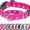 Hikiko Valentine's Day Dog Collar for Small Medium Large Dogs Adjustable Heart Martingale Collars with Quick Release Buckle (Pink Love,S)