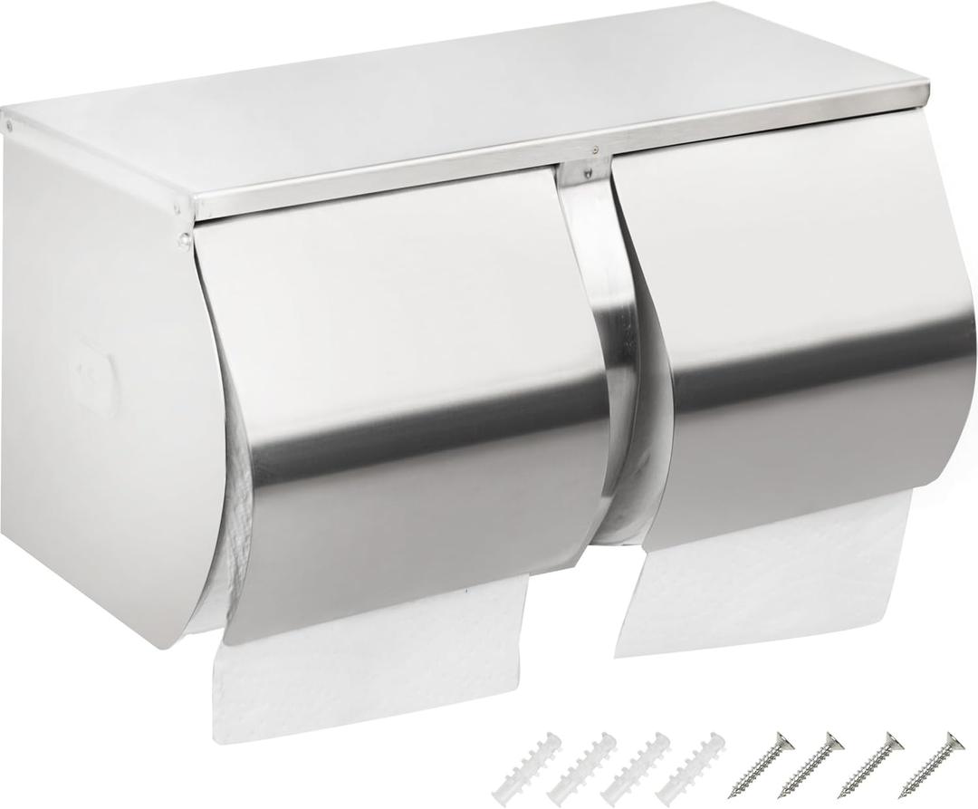 Desyeryamimi Double Roll Toilet Paper Holder Dispenser with Shelf Storage-Commercial 2-Roll Side by Side Stainless Steel Toilet Tissue Holder/Dispenser Wall Mount for Bathroom/Restroom-Brushed Finish
