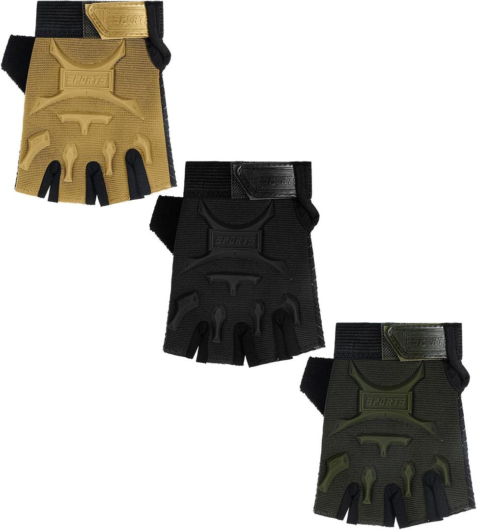 SATINIOR 3 Pairs Kids Half Finger Gloves Non Slip Gel Biking Adjustable Gymnastics Gloves for Girls Boys(Vintage Style,5-9 Years)