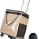 Reusable Grocery Bags on Wheels, Rolling Tote, Portable Shopping Cart for Groceries with Wheels and Drawstring Bag, Trolley, 54L, Foldable, Khaki