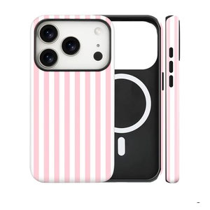 Magnetic for iPhone 17 Pro Case Cute Stripes Phone Case, Shockproof Slim TPU and Hard PC Protective Phone Cover Compatible with MagSafe Designed for Women Girls, Pink and White
