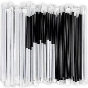 DuraHome Plastic Straws Individually Wrapped BPA Free Restaurant Style Disposable Straw (10.25" Long Straws, Black)