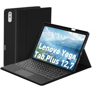 Keyboard Case Touch for Lenovo Yoga Tab Plus 12.7" 2025, Bluetooth Keyboard with Trackpad & Twill Cover Case & Adjustable Kickstand & Lighting Keys for Lenovo Yoga Tab Plus 12.7 inch