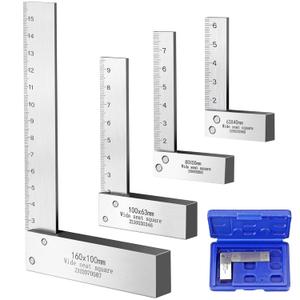 4PCS Machinist Square 2, 3, 4 and 6 inch Squares Combinations, 90-Degree Right Angle Engineer Set Hardened Angle Ruler Hard Steel Construction Ideal for Precision Layout and Measurement Work