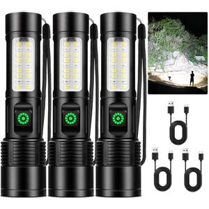 NiaoChao Rechargeable LED Flashlights High Lumens, 99000 Lumens Super Bright Flashlight with 6 Modes, Waterproof Powerful Flash Light Multifunctional Flashlights for Home Camping Hiking(3 Pack)