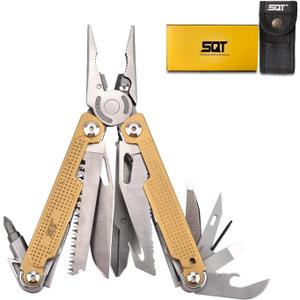 SQT2048 20-in-1 Multitool, Foldable & Self-Locking, Professional Tool for DIY, Home Repairs, Outdoor Camping Must-Have Gifts for Men, Compact, Durable, All-in-One Tool for Every Task, Gold