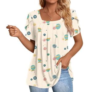 Anymiss Womens Spring Tunic Tops 2026 Summer Dressy Casual Blouses Square Neck Short Sleeve T Shirts, Large