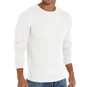 Askdeer Men's Pullover Sweater Crewneck Cable Knit Long Sleeve Sweater Classic Soft Knitted Sweaters with Ribbing Edge White 2XL