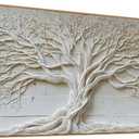Tree of Life Wall Art White Relief Sculpture Canvas Prints Natural Framed Large Statement Piece 24 x 48 Inches Ready to Hang for Bedroom Living Room Office Hallway Home Decor