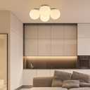 JONATHAN Y 18" Brass Gold/White 4-Light Iron and Glass Semi Flush Mount, Mid-Century Modern Bohemian Farmhouse Ceiling Light, Frosted Globe Shades, LED Bulbs Included JYL7571A