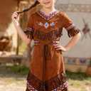 Gorkonpy Native American Costume Girls with Headdress, 10-12 Years