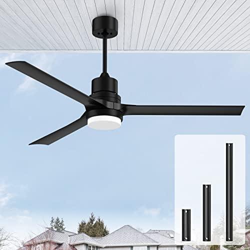 Biukis Ceiling Fans with Lights, 60" Outdoor Black Fan with Reversible DC Motor, Fan with Light and Remote Control 3 Color 6 Speed Adjustable for Outdoor Indoor Patio Living Room