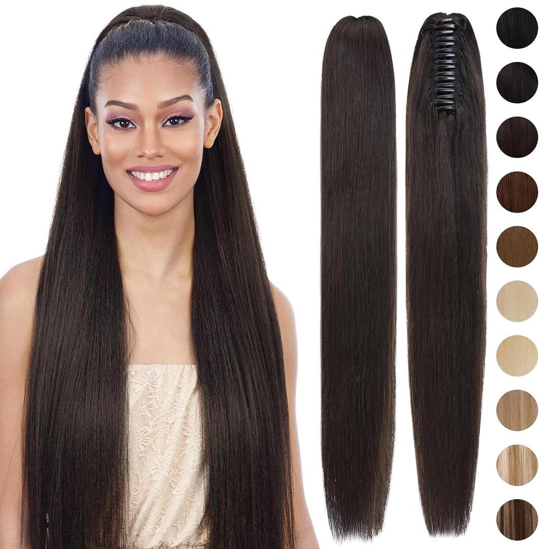 S-noilite Claw Clip Ponytail Extension Human Hair #1B Natural Black Real Remy Human Hair Ponytail Extension 20inch Long Straight Hair Pony Tails Hair Extensions For Women 120Grams