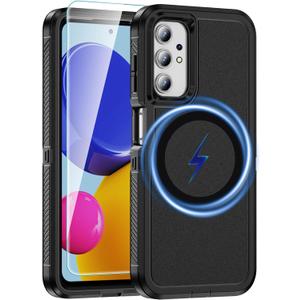 Magnetic for Samsung Galaxy A52 Phone Case,with Screen Protector, 3 in 1 Military Drop Shockproof Armor Heavy Duty Rugged Protection Cover for Samsung Galaxy A52 4G 5G/A52S 5G, Black