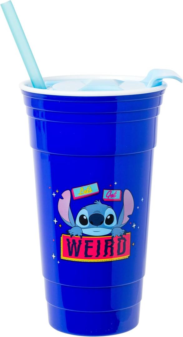 Silver Buffalo Disney Lilo and Stitch Lets Get Weird Plastic Tumbler with Lid and Straw, 32 Ounces