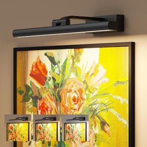 Wireless Picture Lights for Wall, Battery Operated Wall Light for Painting Rechargeable CCT Rotatable 16in Art Gallery Light with Remote Dimmable Timer for Artwork Frame Display Dartboard