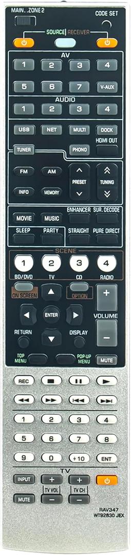 RAV347 WT92830JEX Replace Remote Control fit for Yamaha AV Receiver RX-A1000 RX-V1067 RX-A1000BL RX-V1067BL HTR-8063,Sub Remote RAV348