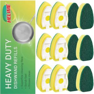 Dishwand Refills Sponges Heads - Non Scratch Dish Wand Refill Replacement, Heavy Duty Scrub Dots Brushes Dispenser, Soap Dispensing Scrubbers, Dishwashing Cleaner Supplies Kitchen Sink Dishwasher Tool (12Pack)
