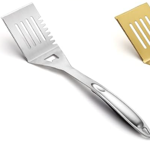 Evanda Silver Grill Spatula, Stainless Steel Titanium Silver Plating Multifunction Barbecue Turner, Sturdy and Durable Handle, Heat Resistant, Great for Outdoor BBQ, Teppanyaki, Camping