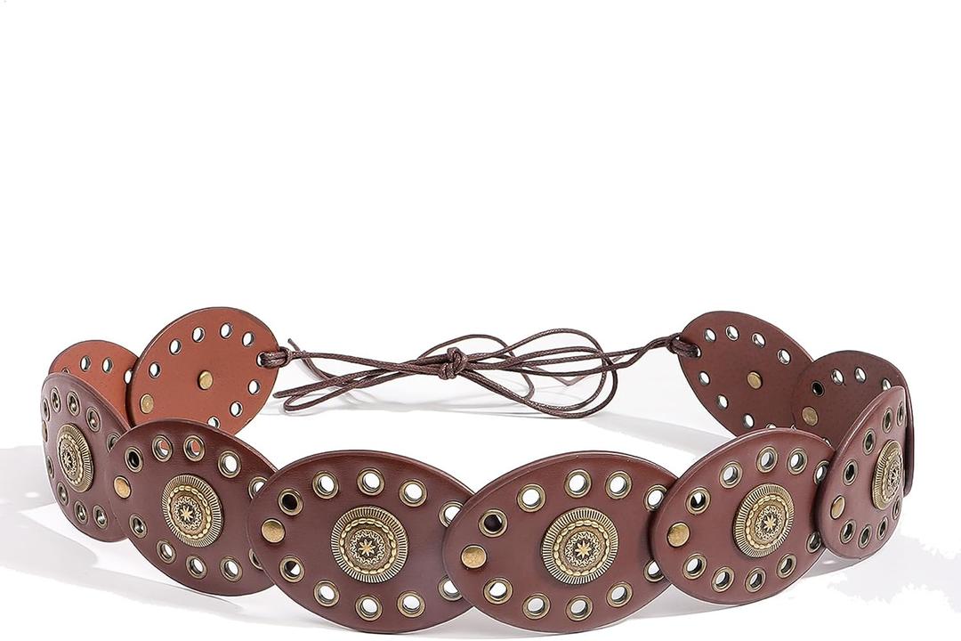 FGSS Women Cowboy Western Leather Belt - Tassel Rope Braid Waist Belts Classic Eyelet Cowgirl Belt for Pants Dress Jeans