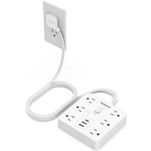 TESSAN 10Ft White Extension Cord with Multiple Outlets, Surge Protector Power Strip with 6 Outlets and 3 USB Ports (1 USB C), 1700 Joules Protection, Flat Plug, Outlet Extender for Home, Office, Dorm