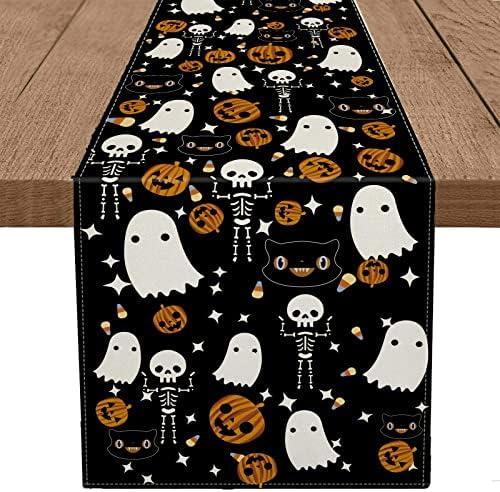 GAGEC Halloween Table Runner Black Cat Pumpkins Seasonal Kitchen Dining Table Home Outdoor Party Decorations (13'' x 72'')