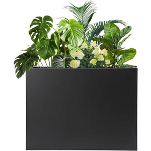 Rectangular Planters, Tall Outdoor Planter Box for Outdoor Plants,36x10x28Inch Tall Metal Divider Planter Box with Intermediate Shelf, Metal Planter Box Steel Planter for Porch, Garden, Office (Black)