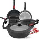 Bobikuke Pot and Pan Set 10-Piece Non-Stick Frying Pan 28/24/20 cm with Removable Handle, Saucepan 18 cm + Steamer, 4.7 L Cooking Pot with Universal Lid Cookware Set for All Hobs