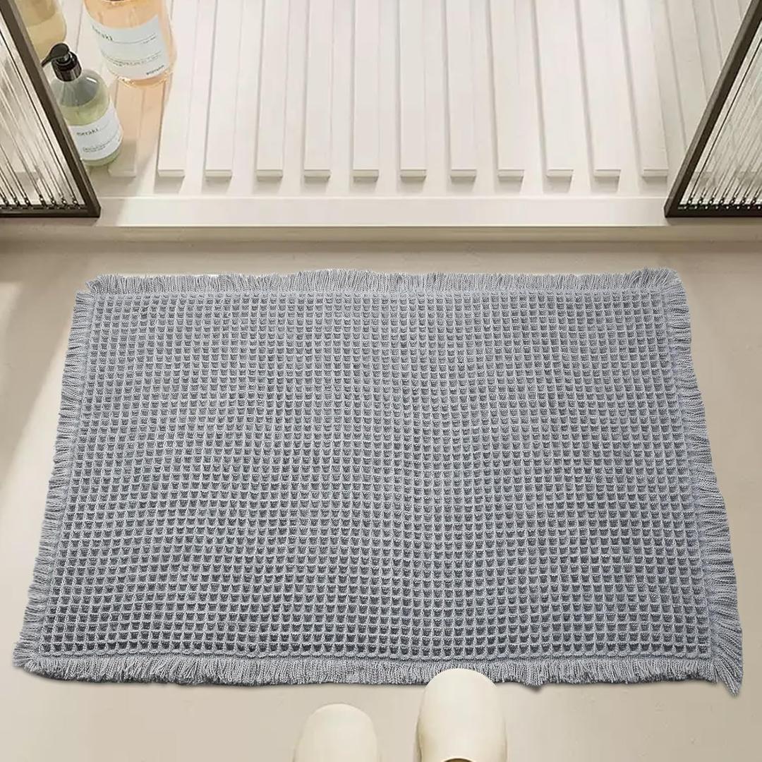 Waffle Bath Mat 30" x 17" Super Absorbent - Non Slip Bath Mats Quick Dry, Upgraded Non Slip Waffle Bath Mat, Machine Washable Ultra Soft Floor Mats, for Floor, Bathroom Floor, Tub Shower, Gray