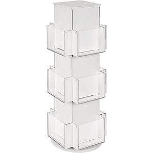 Natheeph Rotating Display Stand Greeting Card Display Wooden Display Rack with Two Card Sticker for Greeting Card Vendor Coffee Bag 3 Tier Tabletop Display Stand (White)