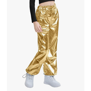 LOLANTA Girls Metallic Jogger Pants, Shiny Jazz Street Hip Hop Dance Pants 7-16, Convertible Leg Opening