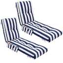Kigley Outdoor Chaise Lounge Cushions with Side Pocket 76x22x6 Thick Tufted Waterproof Patio Pool Lounge Chair Replacement Cushion Fade Resistant Cushion for Furniture Lawn(2 Pcs, Blue White, Striped)